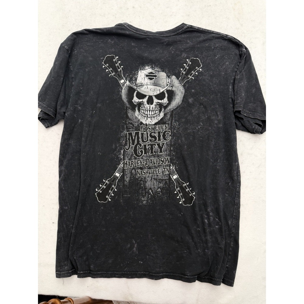 Harley-Davidson Shirt Mens 2XL Black Nashville Skull Crossbone Guitar Motorcycle